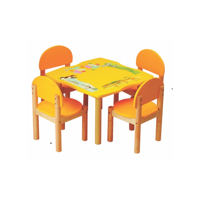 Gỗ tự nhiên, cam vàng, 1 bàn 4 ghế